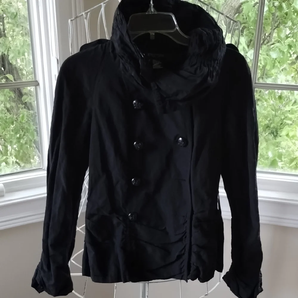 Etcetera Black Pea Coat with Standing Collar - Picture 7 of 15